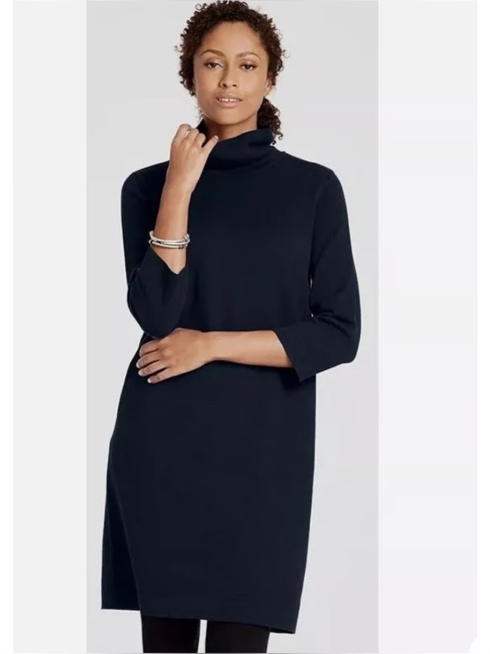 J. JILL 3/4 Sleeve Turtleneck Sweater Dress in Dark Blue - XL